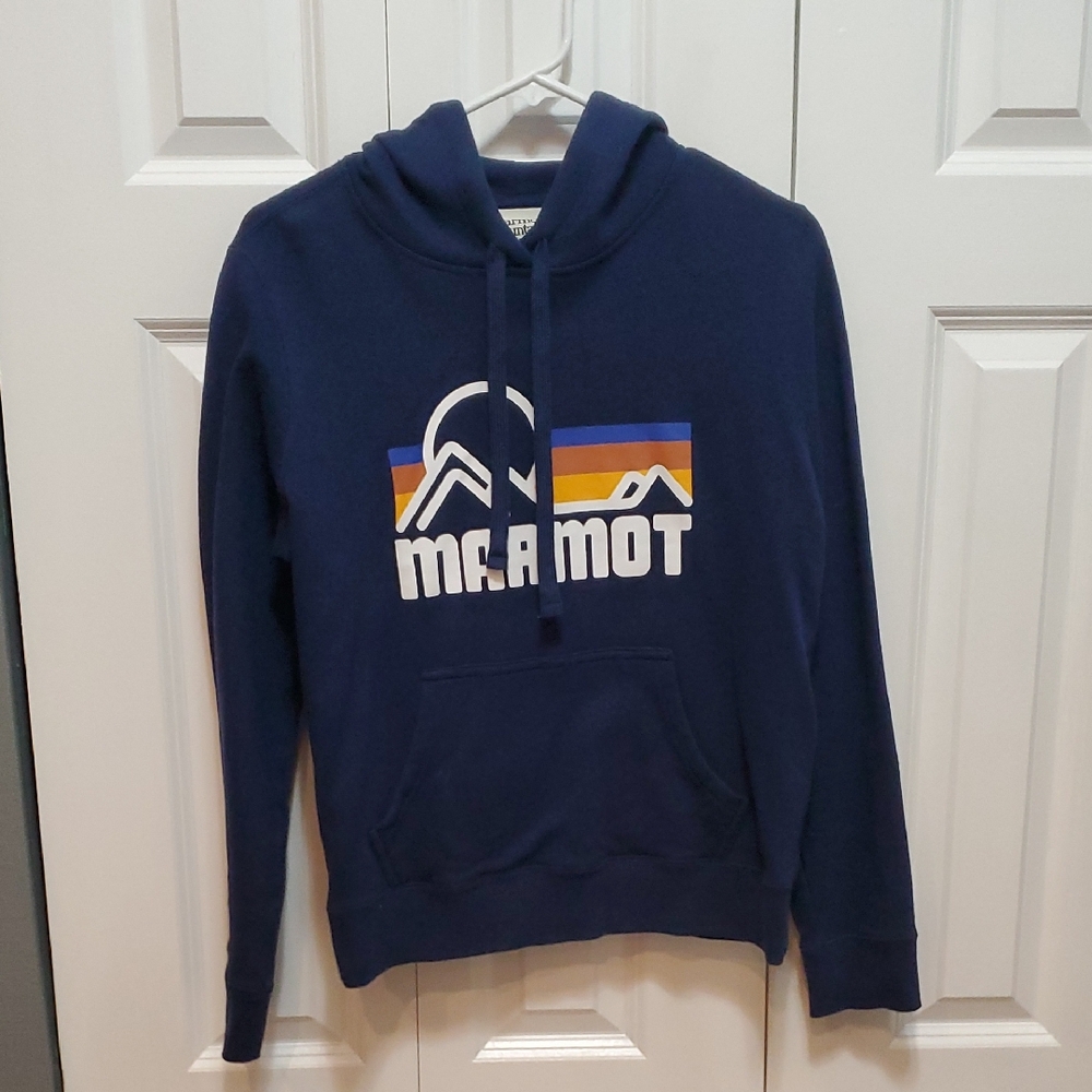 Marmot Blue Hoodie with Mountain